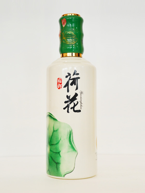 荷花仿陶玻璃酒瓶